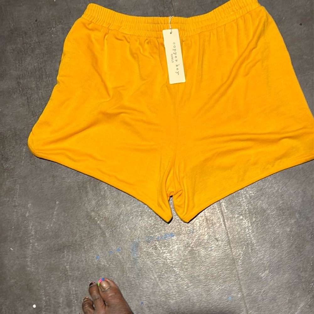 Copper Key Yellow Athletic Shorts Elastic Waistband Lightweight